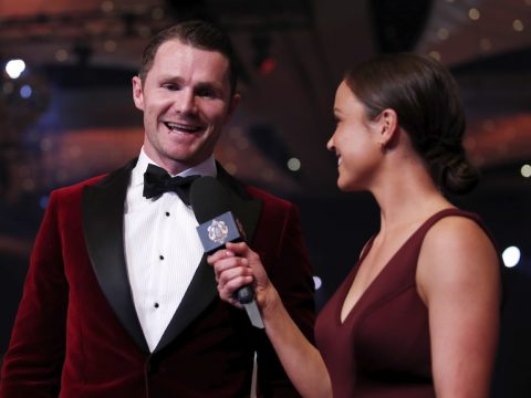 Daisy Pearce interviews Patrick Dangerfield of the Cats on the Brownlow Medal red carpet