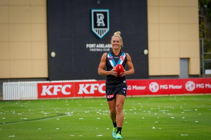 Port Adelaide's Erin Phillips at Alberton Oval.