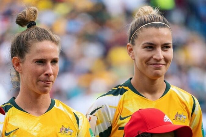 Steph Catley stands in her Australian jersey.